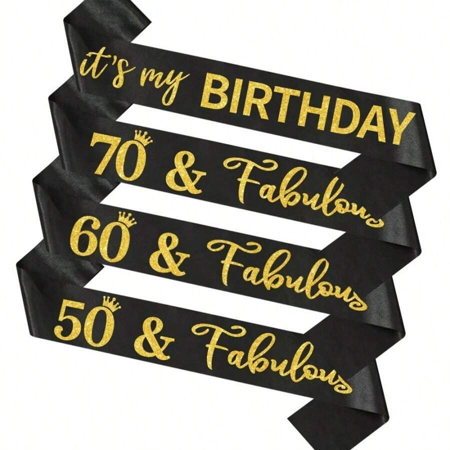 1pc 50/60/70 Years Old Birthday Sash - Gold Glitter & Black Paper Party Decoration, Suitable For Ceremony, Graduation, Anniversary - Reusable Indoor/Outdoor Party Supplies, No Assembly Required, Birthday Party Decor, Celebration Accessory