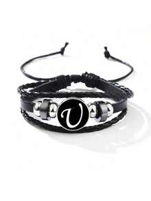 suteyi Bracelet en cuir PU personnalisé avec lettre, fait main, mode et élégant, perles de verre, lettre plaquée blanc, confortable à porter, convient aux personnes de 15 ans et plus - Noir - Voir 19