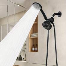 二合一 ABS 黑/银色淋浴喷头套装，带延长软管和三通分水器 - 壁挂式顶喷花洒和手持花洒组合，耐用塑料浴室配件，适用于现代家居