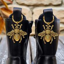 2pcs Honey Boot Charms, Zinc Alloy Gothic Shoe Accessories, DIY Shoe & Bag Keychain Decor With Animal Texture, Wings, Insect Details, Shoe Decoration - Gold - View 5