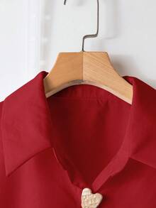 Áo sơ mi cổ chữ V Freeform dành cho nữ, thanh lịch và đa năng cho mùa xuân, hè, thu và đông, phù hợp cho công sở, đi làm, dạo phố và nghỉ mát. Khuyến nghị chọn nhỏ hơn một size do kiểu dáng rộng rãi, phong cách Hàn Quốc. - Đỏ - Xem 4