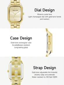 Anne Klein Women's Gold Quartz Bracelet Watch, Light Champagne Dial Watch Suitable For Women, Luxury Fashion Round Analog Wristwatch, Rectangular Wristwatch - Gold 1 - View 5