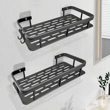 Adhesive Shower Caddy Set, One-Piece With Hooks, No Drilling Required, Wall-Mounted Rust-Proof Premium Storage Rack For Bathroom, Kitchen, Organizer, Shelf Bathroom Accessories - Multicolor - View 4