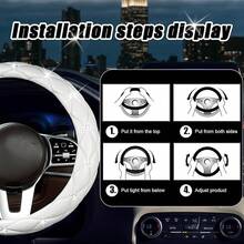 SuperKaKa Steering Wheel Cover, Auto Cute PU Bling Breathable Soft Comfort Leather Car Interior Accessories Sparkly Fit Most O-Shaped Steering Wheels Women Men (White) - 白色 - 查看 7