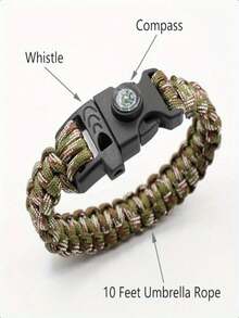 Adjustable Emergency Survival Bracelet With Whistle And Compass, Survival Kit For Camping, Outdoor Travel, Hiking