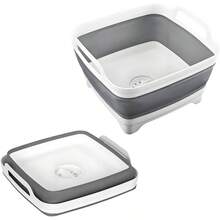 Dishpan For Washing Dishes, Collapsible Portable Washing Basin With Drain Plug Carry Handles, Large Capacity Multiuse Sink Tub Kitchen Storage Tray For RV Outdoor Camping - Initial - View 1