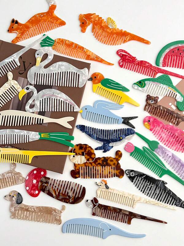 Acetate Geometric Comb, Minimalist Design Hair Brush, Retro Korean Cute Elegant Semi-Circular Type Hair Brush, New Creative Tulip Flower Comb, High-End Animal Vegetable Acetate Funny Comb, Portable Hair Brush, Thick Comb For Women, Cartoon Home Straight Hair Brush Wholesale, Home Beauty Women Accessory Gifts, Hair Styling Kit, For Barber Salon Beauty Travel Essentials ,Hair Styling Tools
