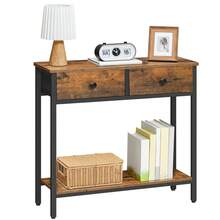 Slim Console Table, Narrow Console Table With 2 Non-Woven Drawers, Hallway Table With Storage, Small Side Table For Small Spaces, Living Room, Industrial - Brown - View 8