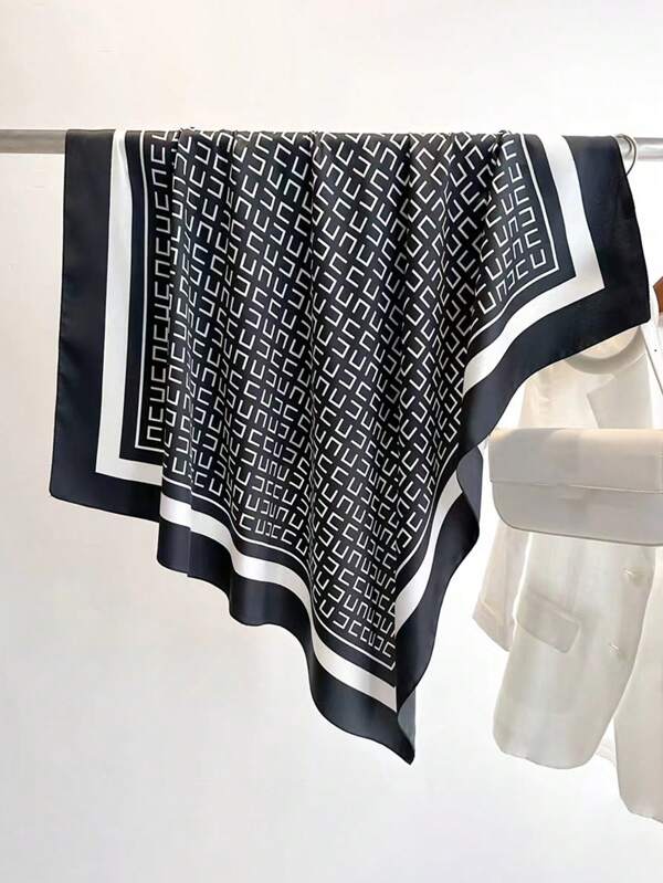 1 Pc 90*90 Cm Square Headscarf Featuring A Geometry Pattern Print. Suitable For Women As An Accessory For Summer Beach Cover-Ups, Evening Dresses, Or Daily Life Use. This Satin Neckerchief Can Also Function As A Head Wrap, Bandana, Neck Tie, Belt, Or Handbag Accessory. Ideal For Travel Gifts, It Offers A Silky Texture And Is Designed For Unisex Use, Including As A Hair Scarf For Nighttime Sleeping.