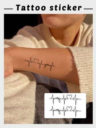 1 pieza Tatuaje temporal con diseño de latido del corazón, a prueba de agua, a prueba de sudor, sin reflejo, de larga duración, lindo y minimalista para parejas