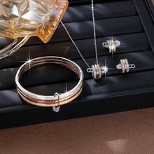 4 件套时尚奢华铜锆石女士手链、项链、耳环首饰套装 - 4件套 - 查看 7