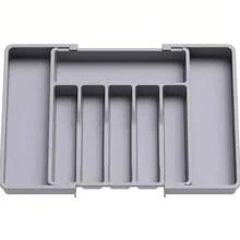 1 cutie organizator mare pentru sertar, argintiu, tavă extensibilă pentru ustensile de bucătărie, suport pentru tacâmuri și ustensile, depozitare reglabilă din plastic pentru linguri, furculițe și cuțite, clasificare și depozitare convenabilă pentru tacâmuri și argintărie mici, decorațiuni interioare, depozitare pentru petreceri și Crăciun