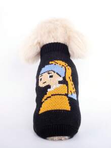 Happy Dog Sweater, Pet Knitted Sweater, Small Dog Cat Clothes, Autumn/Winter New, Earring Girl Jacquard Knit, Keeping Medium/Small Dogs & Cats Warm And Fashionable In Cold Seasons