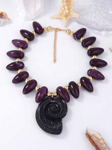 1 Stück übertriebene mehrfarbige Perlen-Halskette mit großer Muschel Anhänger als Urlaubsaccessoire, vielseitiges Luxus-Accessoire für Frauen