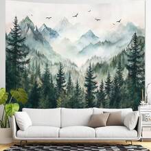 Local Shipping 2025 New   Black And White Tapestry Starry Night Mountain Tapestries For Bedroom Aesthetic Moon And Stars Tapastry's Wall Hanging Dark Nature Forest Wall Tapestry For Living Room Dorm (48'' * 36'') - 墨綠色 - 查看 1