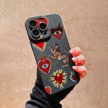 Funda para teléfono Love Leopard Print Eye Frosted Matte Teléfono móvil phone16 15 14 13 12 Pro 16 15 14Plus 11/X/Xsmax S22 S23 S24 S25+ Ultra//Plus Soft TPU Antihuellas Absorción de golpes y anticaída - Negro - Ver 3