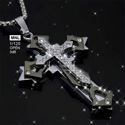 1PC Cross Pendant Necklace - Three Layer Cross Guardian Necklace - Suitable For Both Men And Women - Fashionable Chain - Classic Jewelry, Clothing Accessories, Dressing Up, Holiday Gifts