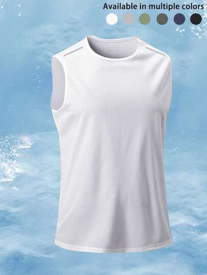 Men's Sleeveless Quick-Dry T-Shirt, Basketball Training Fitness Top Singlet, Summer White