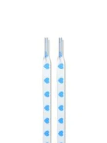 2pcs White Base Blue Heart Shoelaces, Add Sweet Charm, Easily Upgrade Your Shoe Style, Fashion Versatile, Unisex