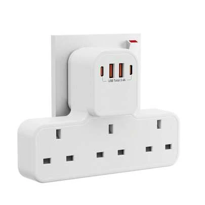 UK Standard Wall Socket, Multi-Function Power Strip, Socket Extender, 2AC 3AC 2USB-A 2USB-C, 3250W High Power, Suitable For Bedroom, Gaming Room, Living Room, Office, Etc.
