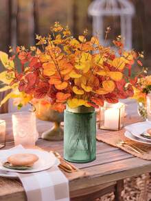 3/6Pcs Artificial Flowers Fall Eucalyptus Leaves Artificial Eucalyptus Leaves Stems Orange Autumn Leaf Branches Fall Leaves For Home Floral Arrangement Festival Decor - Multicolor - View 3