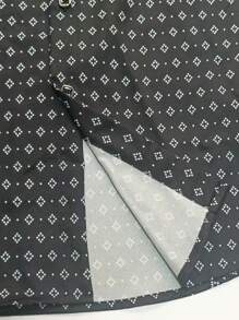 New Men's Fashion Casual Dot & Diamond Plaid Print Long Sleeve Shirt,Fall - Black - View 7