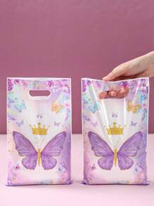 50个紫色蝴蝶手提包礼品袋，蝴蝶生日派对礼品包装袋，婚礼派对包装袋，生日礼品袋，派对袋，生日礼品包装用品，生日派对用品，生日装饰，生日礼品填充袋，塑料袋，一周岁生日派对用品，派对礼物，生日快乐，女孩生日，蝴蝶装饰，婴儿派对装饰
