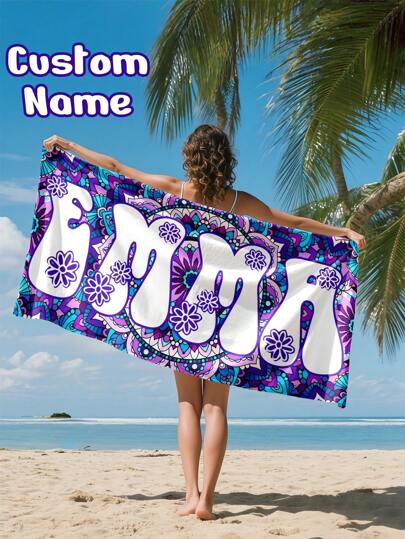 1PC Personalized Custom Beach Towel With Text Design, Customized With Your Name. Perfect For Use On The Beach, By The Poolside, And During Beach Vacations. This Multifunctional Beach Towel Is Ideal For Outdoor Beach Activities, Travel, And Provides Comfort When Lounging, Sunbathing, And Relaxing. A Unique Gift For Her, Him, Mother, Father, Girlfriend, Boyfriend.
