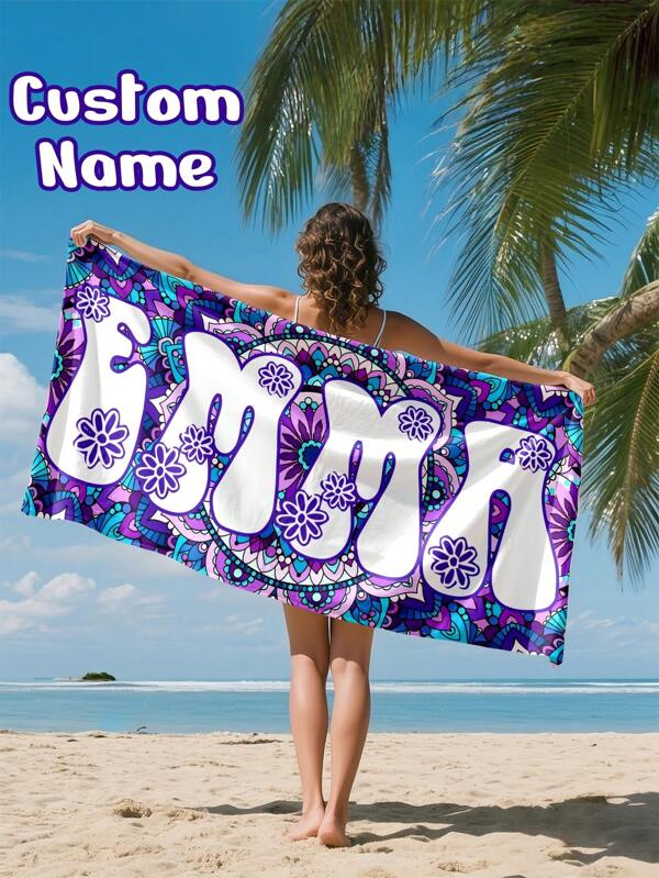 1PC Personalized Custom Beach Towel With Text Design, Customized With Your Name. Perfect For Use On The Beach, By The Poolside, And During Beach Vacations. This Multifunctional Beach Towel Is Ideal For Outdoor Beach Activities, Travel, And Provides Comfort When Lounging, Sunbathing, And Relaxing. A Unique Gift For Her, Him, Mother, Father, Girlfriend, Boyfriend.