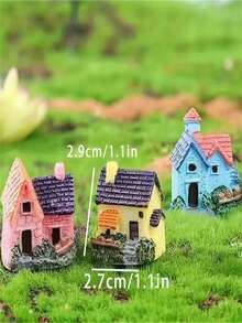 4 Pieces Of Mini Villa Small House Resin Statues - Very Suitable For DIY Fairy Garden, Bonsai Succulent Planting And Glass Container Flower Pot Decoration! - Multicolor - View 4
