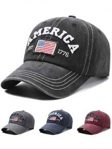 1 chiếc chữ thêu 3D hình nước Mỹ, thành lập năm 1776, thêu, cờ Hoa Kỳ thêu, mũ bóng chày thêu cờ Hoa Kỳ, mũ lưỡi trai mềm mại thời trang thường ngày, mũ chống nắng thể thao ngoài trời, dành cho cả nam và nữ - Nhiều màu - Xem 1