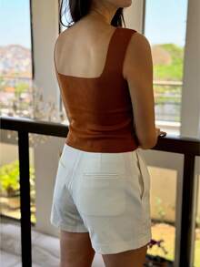 SQUARE TANK TOP SUMMER KNITTED WOMEN'S FASHION - 鏽棕色 - 查看 2
