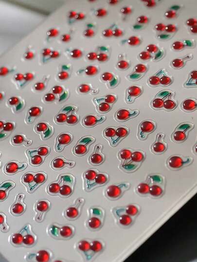 1 pieza Pegatina de uñas 5D en relieve con cereza de gelatina - Pegatina de arte de uñas con fruta fresca autoadhesiva, perfecta para Pascua, pegatina de uñas rojas, suministros de arte de uñas DIY, pegatina de decoración de salón de uñas para regalos de vacaciones de mujeres adultas