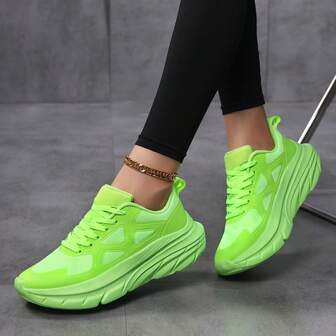 1 Pair Women's Solid Color Lace-Up Casual Sports Shoes, Lightweight & Comfortable For Outdoor, All Season, Suitable As Travel & Holiday Gift