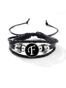 suteyi Bracelet en cuir PU personnalisé avec lettre, fait main, mode et élégant, perles de verre, lettre plaquée blanc, confortable à porter, convient aux personnes de 15 ans et plus - Noir - Voir 13