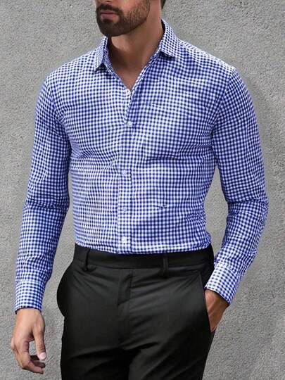 1 pieza Camisa a cuadros nueva de 2025 para hombres, blusa casual y versátil, camisa a cuadros coreana oversize, adecuada para ir al trabajo y uso casual en primavera/otoño, top de manga larga