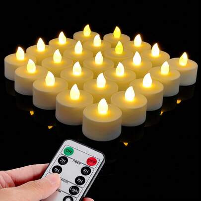 6/12/24pcs Flameless LED Tea Lights With Remote Control, Flickering Battery Operated Candles, 200+ Hours Realistic Electric LED Lights, Suitable For Offering, Dining Table Decor, Wedding, Party, Home Decor, Anniversary, Christmas, Halloween Decoration