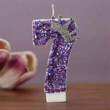 Ensemble de bougies d'anniversaire avec couronne violette pailletée et numéros, idéal pour les décorations de fête d'anniversaire, convient aux garçons et aux filles