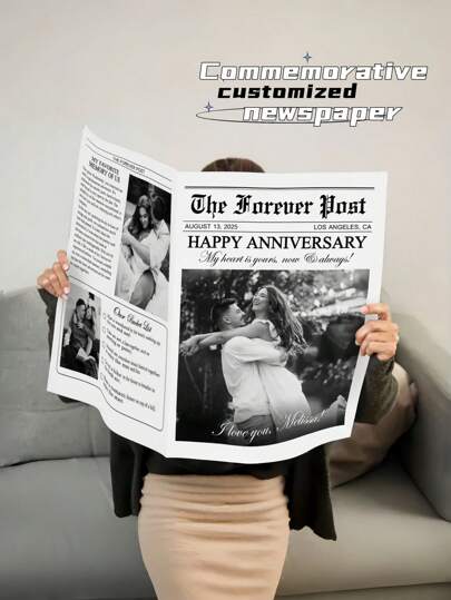 1Pc Custom Couple Anniversary Newspaper - Personalize With Photo & Text, Perfect For 1 Year Anniversary, Wedding, Long Distance Gift, Unique Present For Boyfriend, Him & Her,Multi-Functional,Ornamental,Reusable,Modern,Colorful,Cute,Vintage,Cartoon,Kawaii,Custom,Personalized,Unique,Customized,Workers,Clients,Students,For Business/Work/Office,For School,Multi-Functional,Ornamental,Reusable,Modern,Colorful,Cute,Vintage,Cartoon,Kawaii,Custom,Personalized,Unique,Customized,Workers,Clients,Students,For Business/Work/Office,For School,Desert Fall Cozy,Office Decor,New Job, Office Supplies