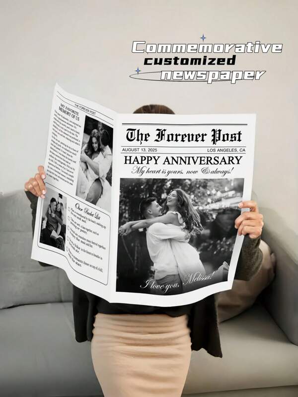 1 Periódico personalizado de aniversario de pareja - Personaliza con foto y texto, perfecto para el 1er aniversario, boda, regalo a larga distancia, regalo único para novio, él y ella