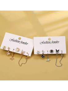 6 件/套 Y2K 粉色心形蝴蝶结耳钉 女士女孩星星吊坠耳环 - 甜美水晶蝴蝶结耳坠 时尚耳饰礼物 - 6件套蝴蝶結愛心耳環 - 查看 2