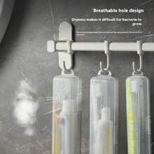 1set Travel Portable Transparent Toothbrush Box Electric Toothbrush Breathable Long Clause Flip Cover Storage Box
