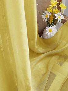 2 件亚麻质地半透明窗帘 - 农舍风格带系带滤光窗帘，适用于客厅、卧室、餐厅 - 可机洗，纯色，增强隐私，黄色编织，客厅窗帘 - 黃色 - 查看 4