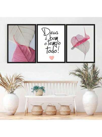 Kit 3 Quadros Decorativos Deus é Bom o Tempo Todo para Decoração de Sala Quarto Hall