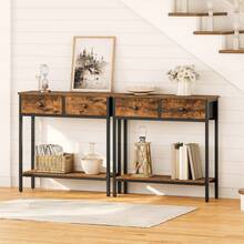 Slim Console Table, Narrow Console Table With 2 Non-Woven Drawers, Hallway Table With Storage, Small Side Table For Small Spaces, Living Room, Industrial - Brown - View 4