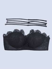 女士聚拢蕾丝文胸，适合小胸和露背，性感文胸，适合平胸，内衣 - 黑色 - 查看 7