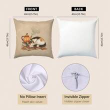 1pc Autumn Leaf Cat Sleeping Pillow Case, Single-Sided Printed Peach Velvet Material, 45*45/50*50/40*40CM Cushion Cover Suitable For Modern Minimalist Sofa, Living Room Decor, Gift - Multicolor - View 9