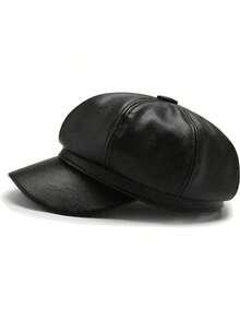 1 Piece Simple Multifunctional Solid Color PU Leather Octagonal Hat For Women, Spring, Summer, Autumn, Winter, Many Colors To Choose From, Fashionable Casual High Quality, Very Suitable For Gifts - 彩色 - 查看 7