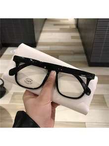 1pc Fashion Retro Non-Prescription Glasses, Large Frame Rectangle Black Eyeglass Frame For Nearsighted, Suitable For Round Face - Nhiều màu - Xem 4