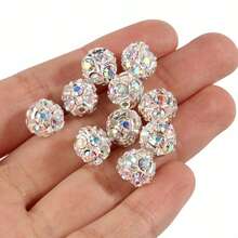 50 piezas de bolas de cristal de colores multicolor AB Rhinestone, cuentas sueltas redondas espaciadoras para hacer joyas, accesorios DIY para pulseras - color AB - Ver 2